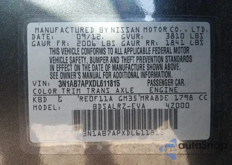 2013 Nissan Sentra Sr from USA, damaged, VIN 3N1AB7APXDL611815